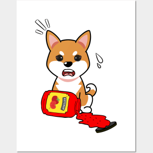 Funny orange dog spilled tomato ketchup Posters and Art